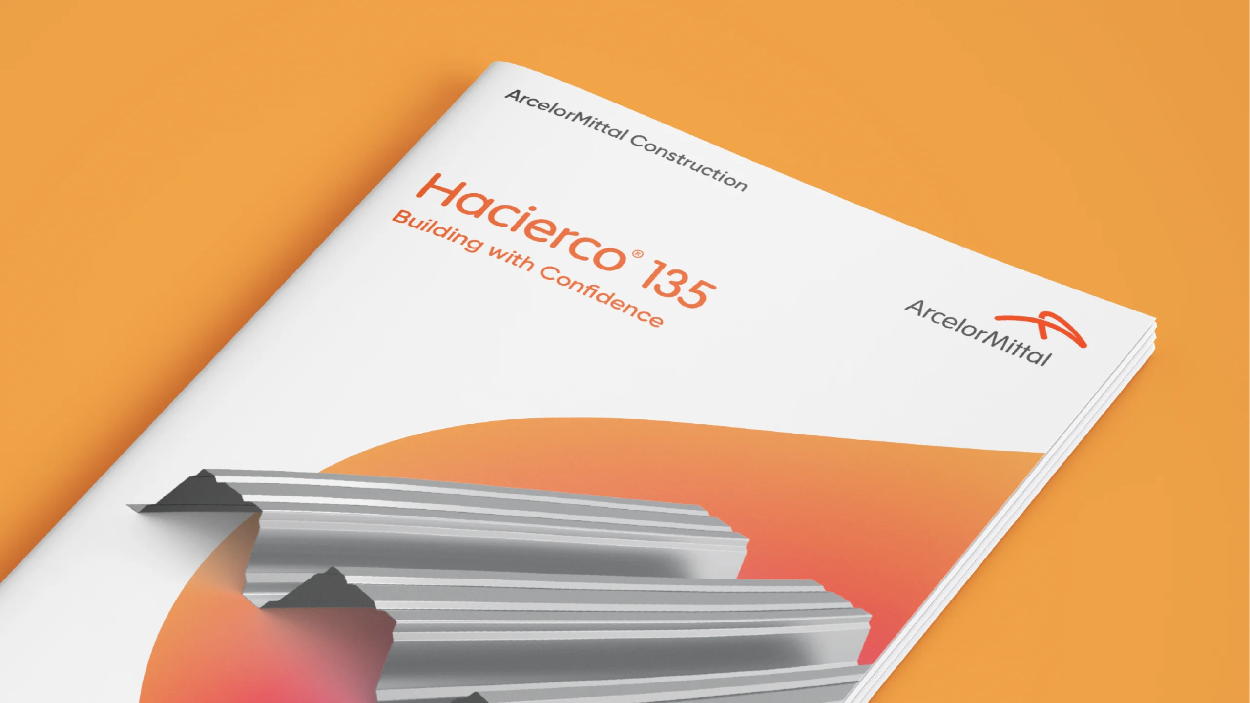 Brochure titled Hacierco 135 by ArcelorMittal Construction on orange background