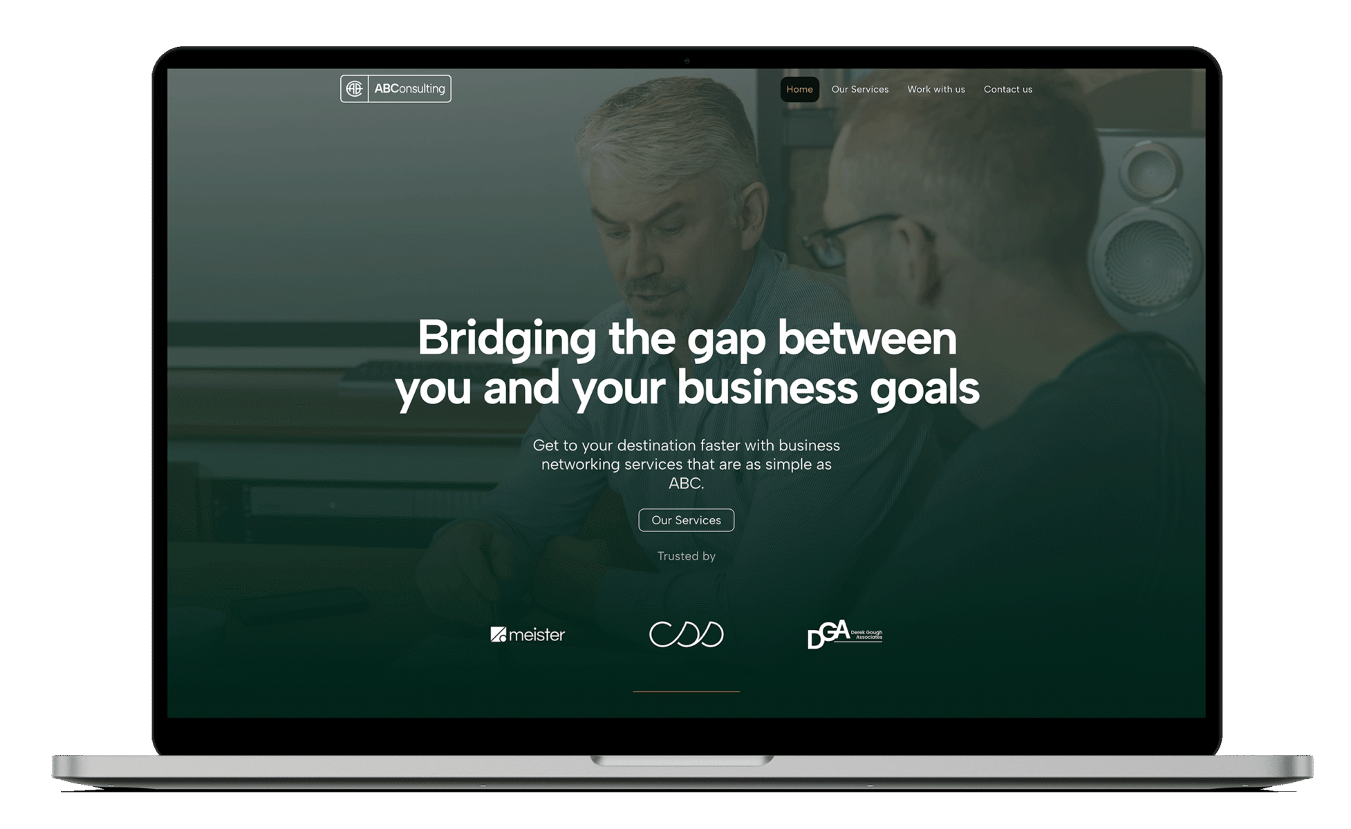 Laptop displaying ABConsulting business website homepage