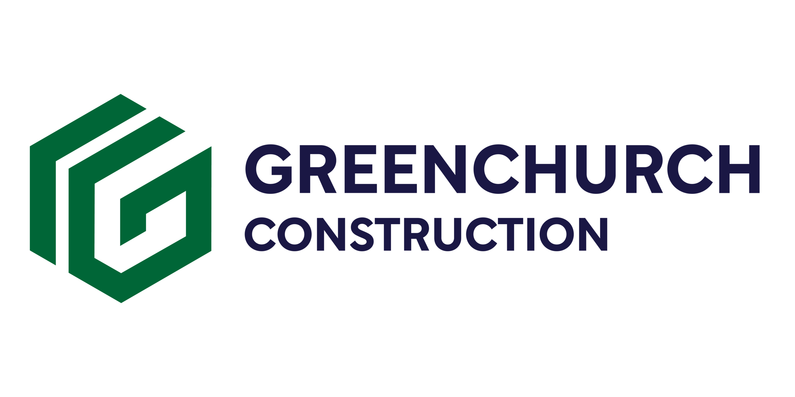 Greenchurch Construction logo with green geometric icon and navy text