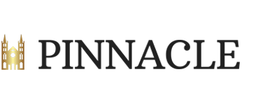 Black logo featuring a stylized castle icon and text