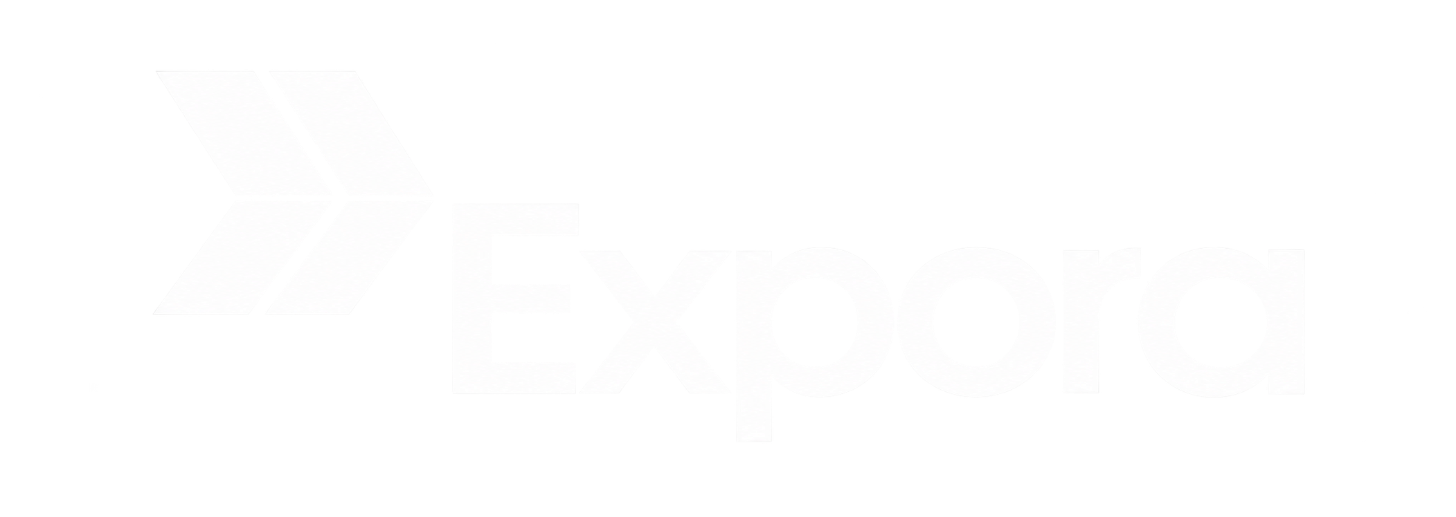 White Expora logo with double arrow symbol on black background