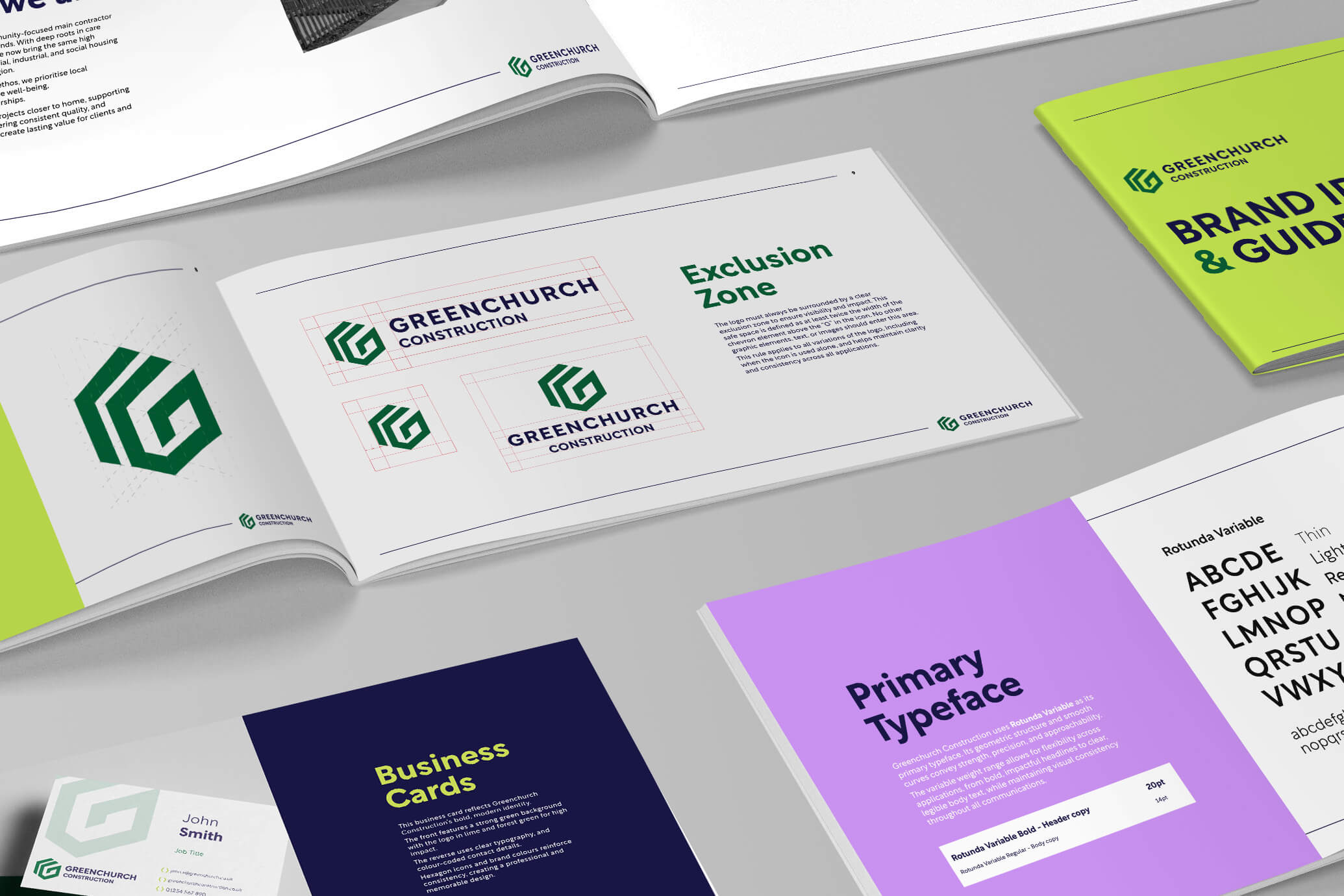 Open brand guidelines and marketing materials for Greenchurch Construction