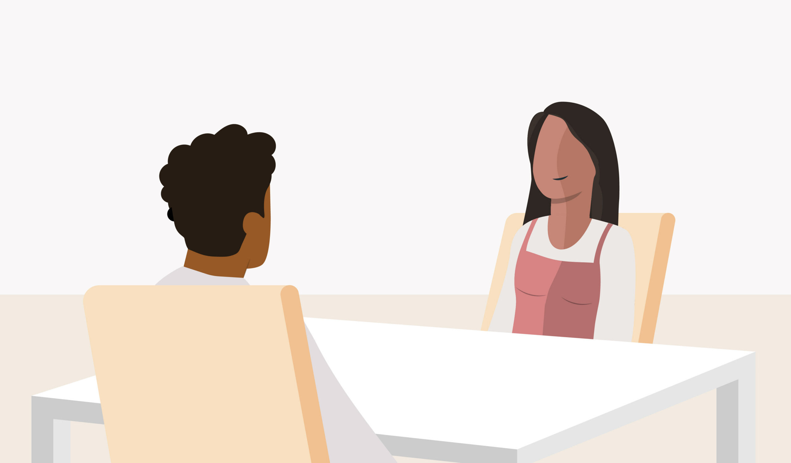Illustration of two people sitting at a table facing each other
