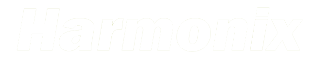 White Harmonix logo text on a transparent background