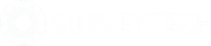 SurveyTech logo with circular design and text in white